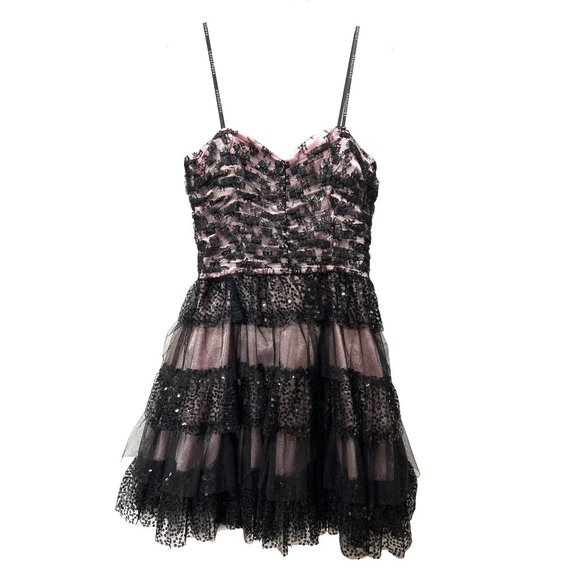 Masquerade Pink Black Sequined Lace Dress - Picture 1 of 6